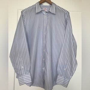 BROOKS BROTHERS classic fit all cotton men’s shirt, Navy, light blue & white, 16